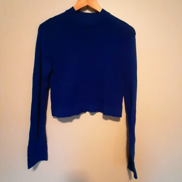 Bardot Tops - Bardot cobalt blue knit crepe crop long sleeve top size 8